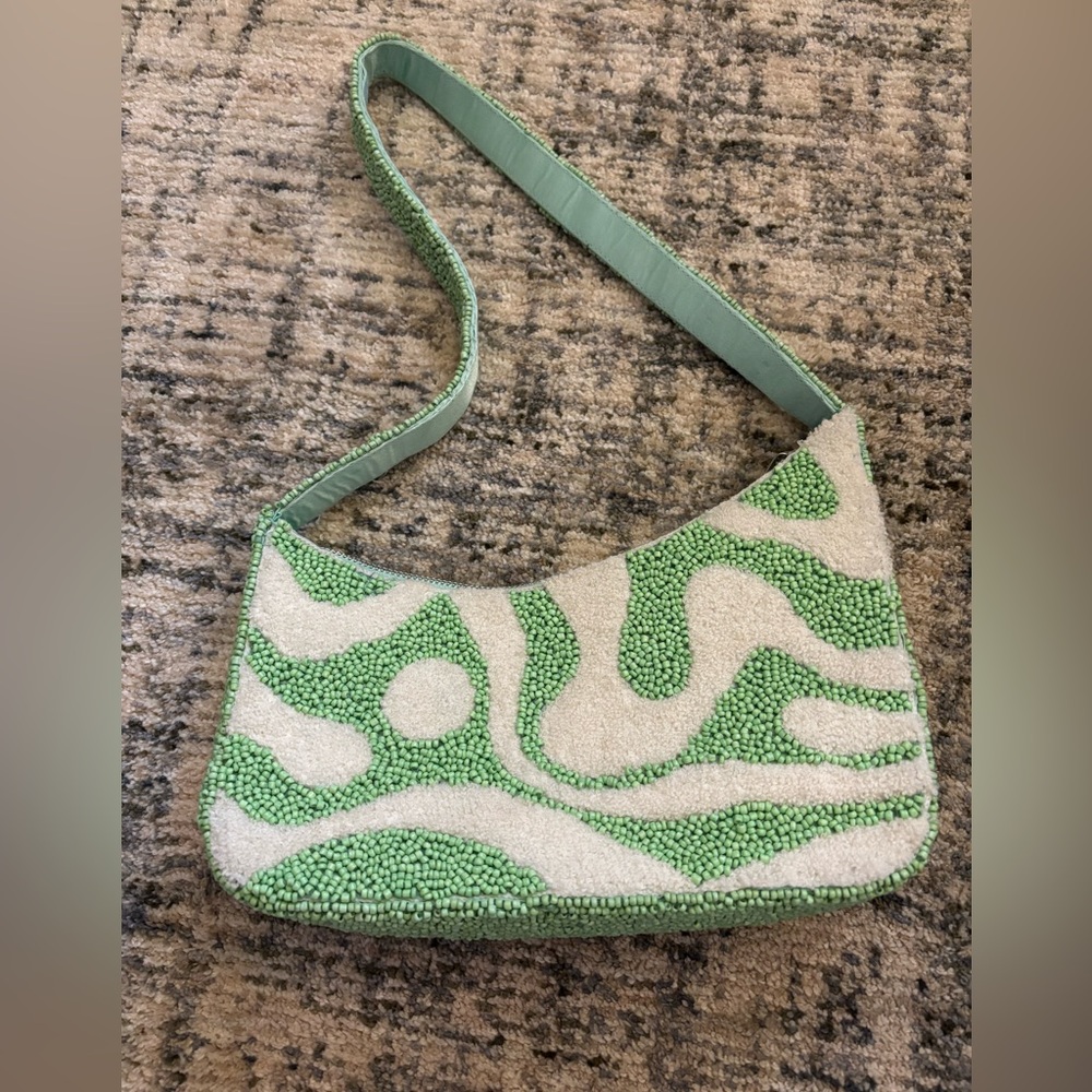 Green and Cream Beaded Women's Bag